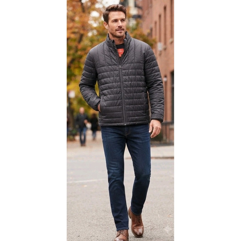 Joe Fresh Men's Medium Gray Quilted Puffer Coat Full Zip Outerwear Jacket